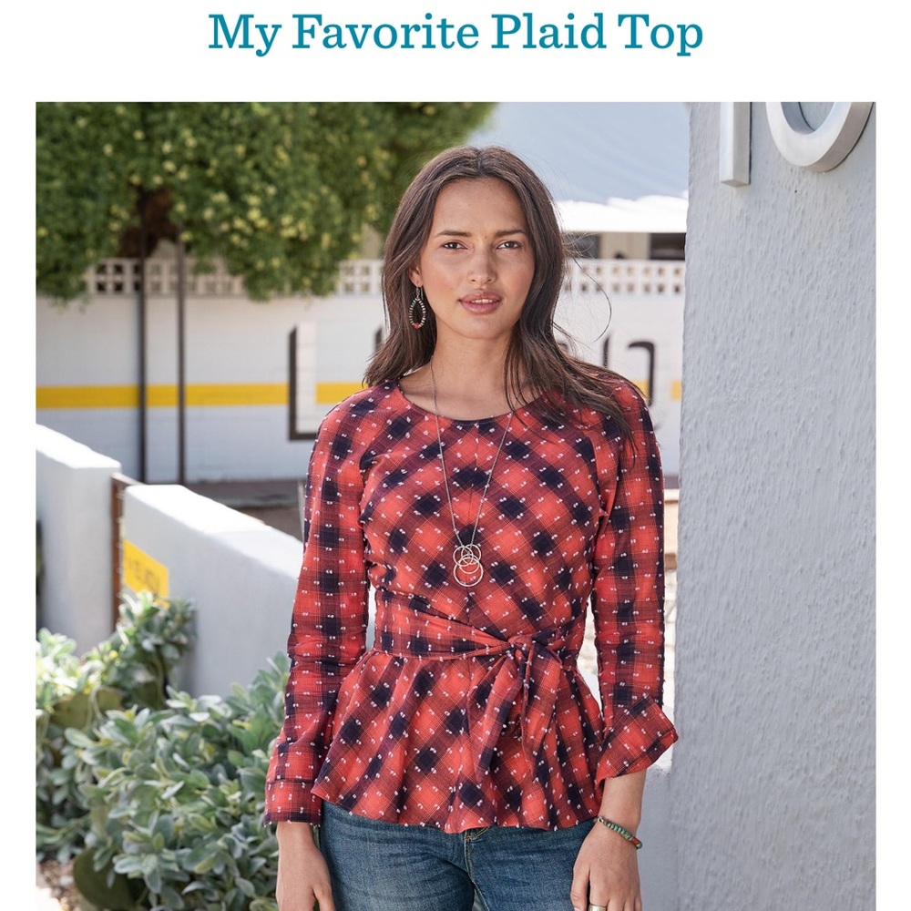 Sundance My Favorite Plaid Top - Orange and Blue - XS